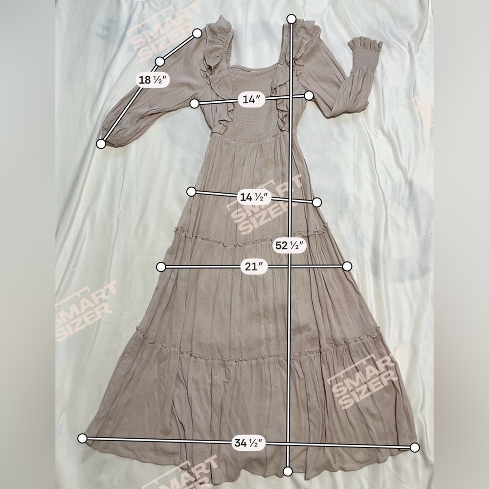 In Loom Smocked Ruffle Strap Maxi Dress Beige Prairie Cottagecore Boho Medium - Picture 6 of 8